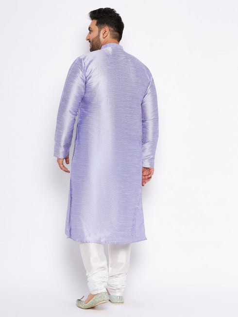 Jashvi Men's Plus Size Lavender Silk Blend Kurta And White Pyjama Set
